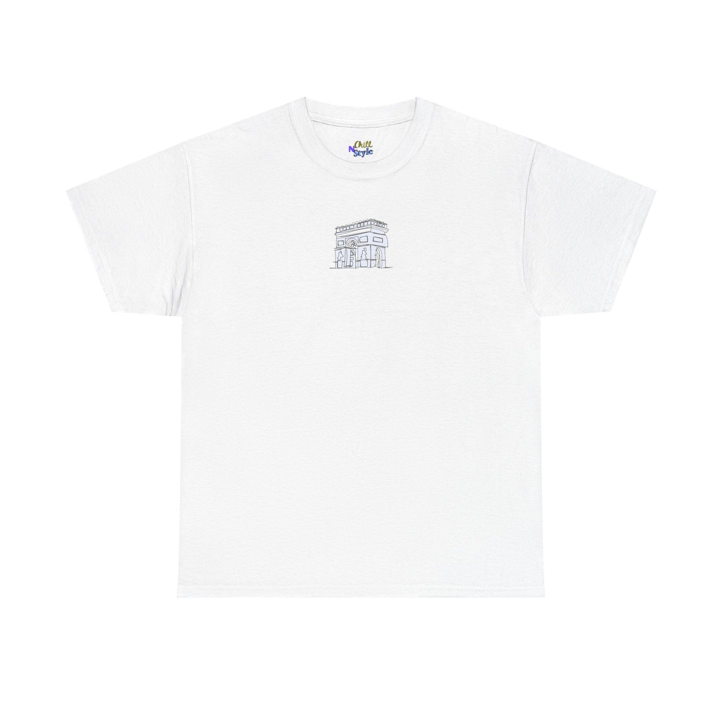 Small Frontline Building Sketch T‑Shirt — Minimalist Architectural Tee