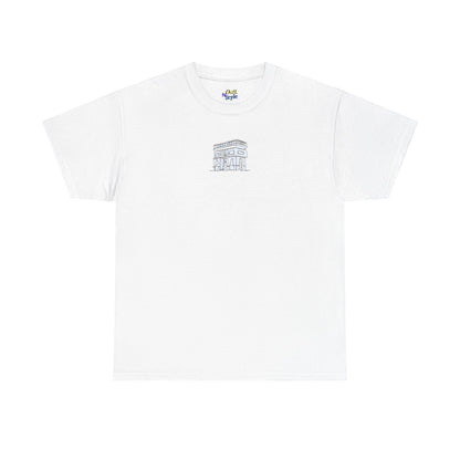 Small Frontline Building Sketch T‑Shirt — Minimalist Architectural Tee