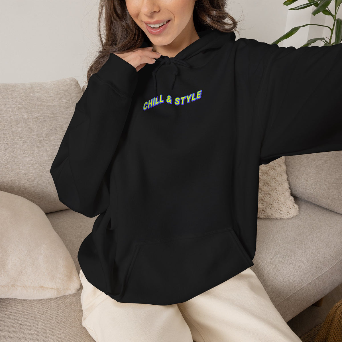 Hoodie — "Chill & Style" Minimal Black Graphic Hoodie