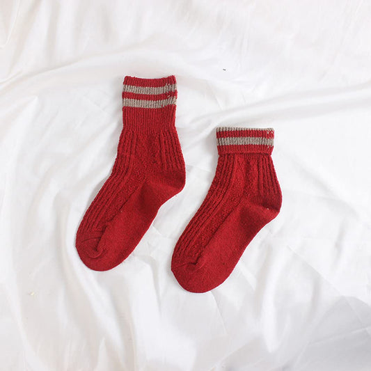 WOOL SOCKS TWO STRIPES in red