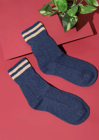 WOOL SOCKS TWO STRIPES in blue